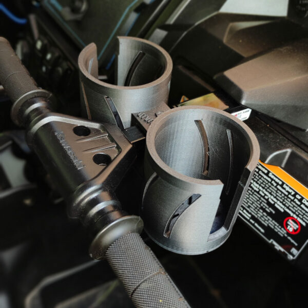 Second image of Premium Compact Carbon Fiber Cup Holder T-Bar Lock-On mount - Kawasaki KRX 1000