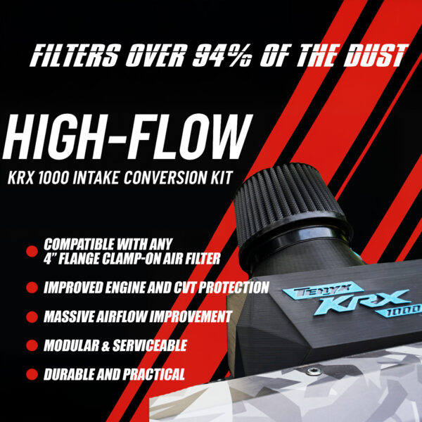 High-Flow Air Filters Intakes Conversion Kit 4" Flange - Kawasaki KRX 1000 Engine & CVT intakes
