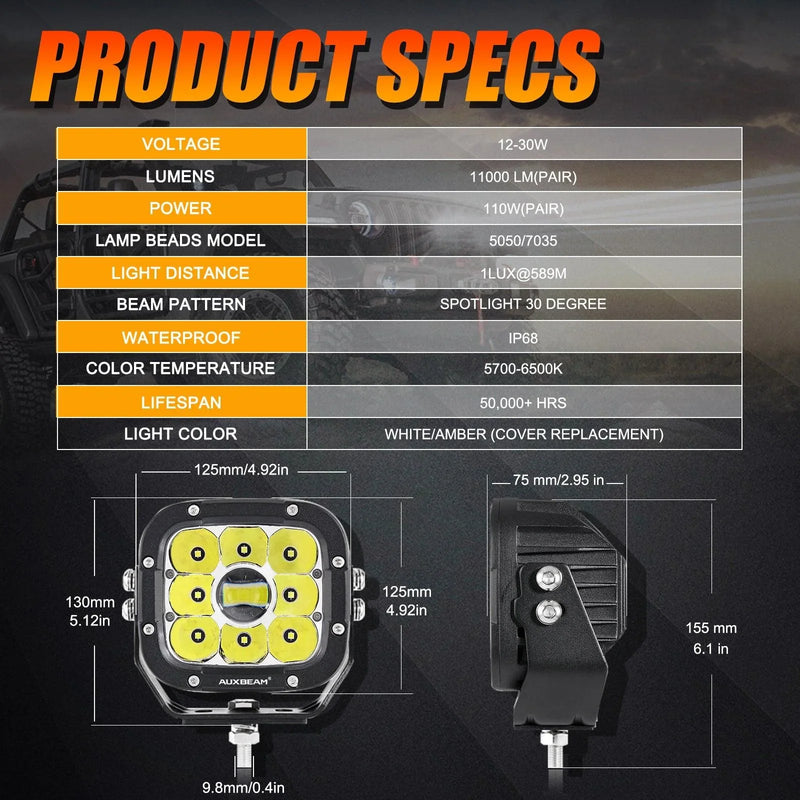 XP-ULTRA 5″ 110W White/Amber Driving Lights — ZD000692 - Image 11