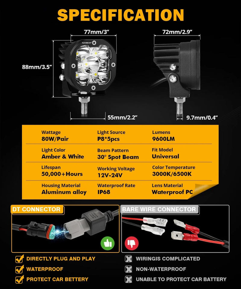 XP-ULTRA 3″ 80W Spot Beam Amber/White Pods - Image 5