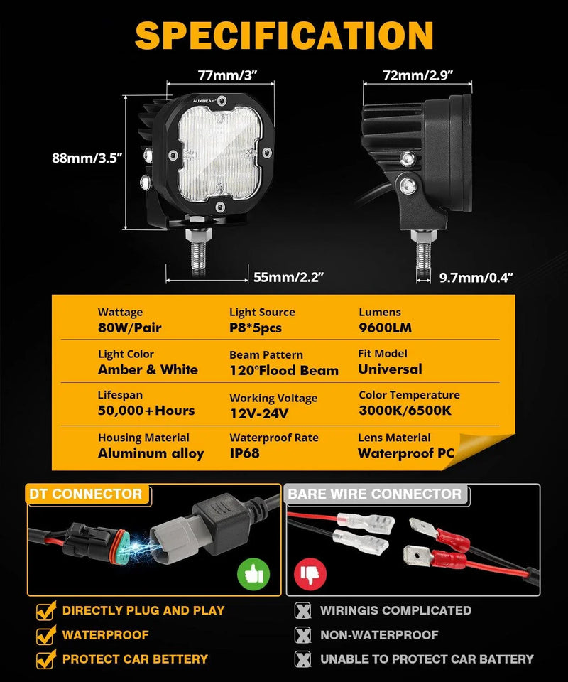 XP-ULTRA 3″ 80W Flood Beam Amber/White Pods - Image 5